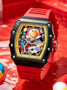 Men's Sport Watch, Bucket Shape Mechanical Style, Colorful Graffiti Hollow Out, Quartz Movement, Casual Analog Face, Zinc Alloy Case