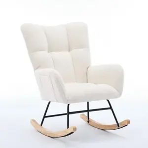 Seizeen Modern Upholstered Nursery Glider Rocking Chair, High Backrest, Solid Wood Legs, Teddy White, for Nursery, Bedroom, Living Room