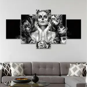 Day Of The Dead Art Poster, 5 Counts Unframed Canvas Posters, Unframed Wall Art, Fashion Home Poster, Illustrations, Print, Artistic, Decorative Artwork, Perfect Living Room Decor, Bedroom, Office, Corridor, Home Decoration, Ornaments