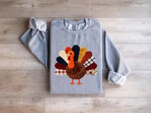 Thanksgiving Turkey Sweatshirt, Print Crochet Turkey Sweatshirt, Colorful Turkey Sweater, Turkey Day, Thanksgiving Gift, Turkey Lover