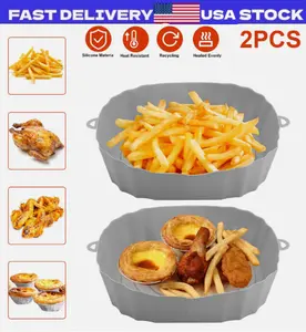 2 PCS Air Fryer Silicone Pots Basket Liners Non-Stick Reusable Baking Tray Mats