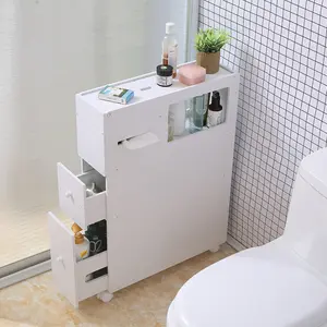CNCEST Stylish Bathroom Storage Cabinet Narrow with Large Capacity and Movable Wheels Space-saving Drawer Cabinet