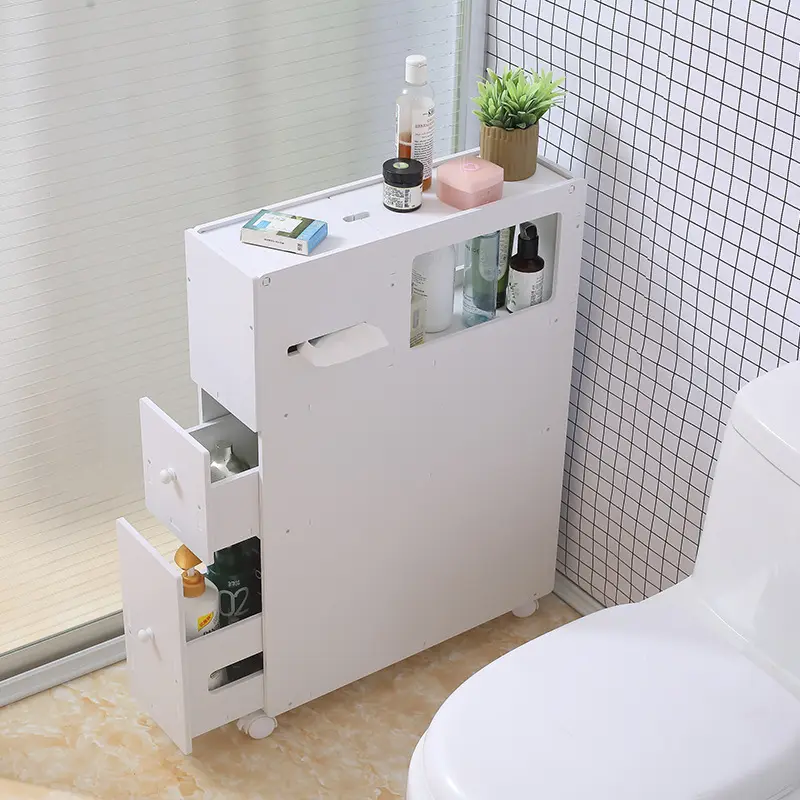 CNCEST Modern Narrow Bathroom Apartment Cabinet - Drawer Dresser Cabinet, Large-Capacity Organizer, Movable Wheels, Space-Saving Indoor Cupboard Furniture, Easy Assembly