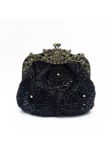 Women's Elegant Embroidered Handbag, Handmade Beaded Bag,Kisslock Bag,Floral Design Party Bag, Evening Bag,Wedding Clutch,1920s Vintage-Style Piece Exudes Luxury Elegance Bag,New Year Gift For Ladies, Valentine's Day Gift,Gift for mom, Gift for teachers.