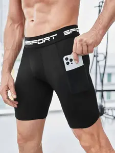 Men's Letter Tape Sports Shorts, Breathable Comfortable High Elastic Gym Shorts, Men's Sportswear for Gym Workout Running