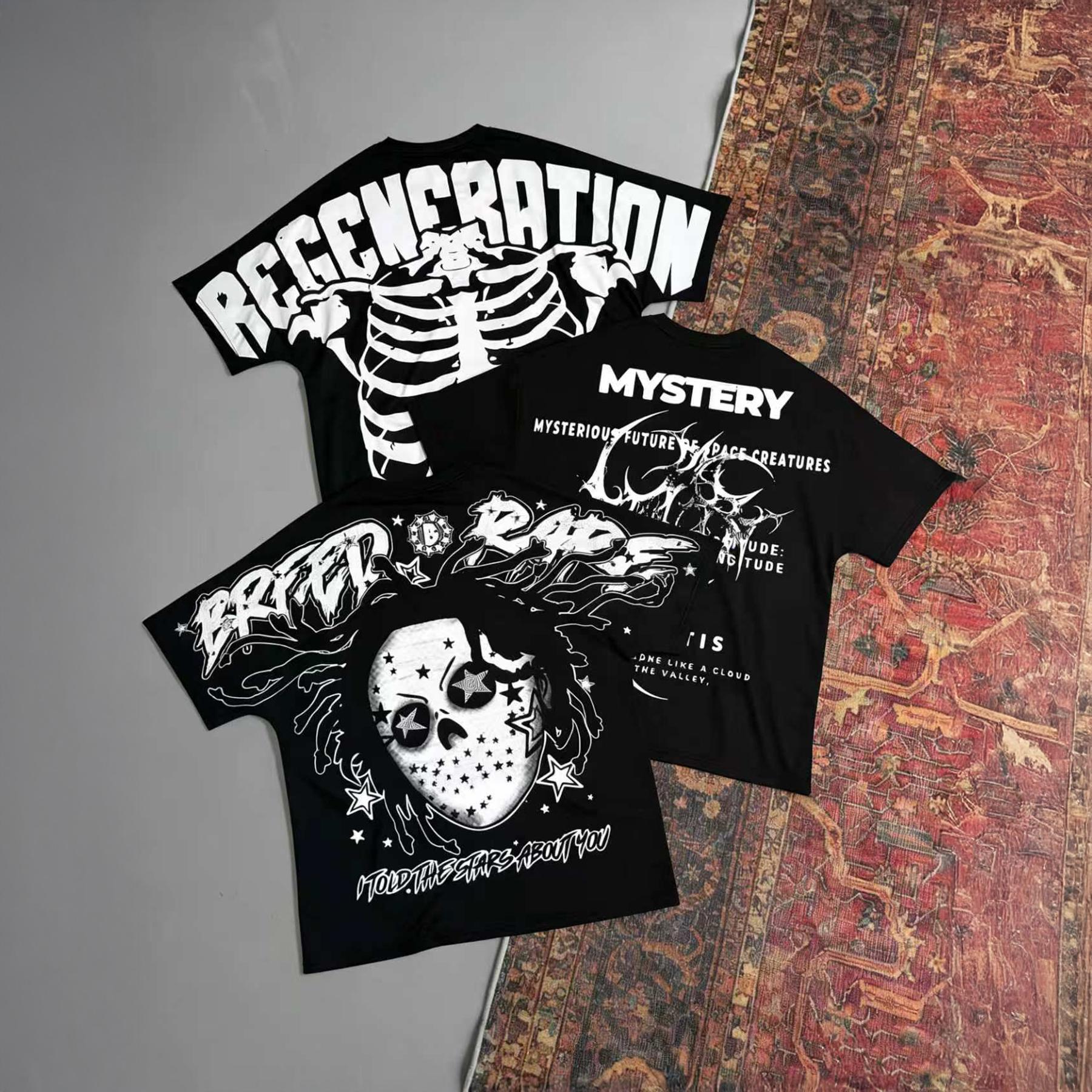 Unisex Y2K 3-pack: oversized T-shirts with hip-hop prints; retro gang-style loose short-sleeve men’s T-shirt; back print T-shirt with a large graphic. Perfect for summer trends, parties, hip-hop venues, and home wear.