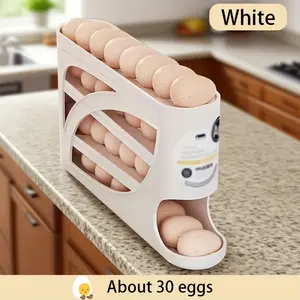 1 stackable refrigerator egg box with automatic sliding design saves space, large capacity storage, transparent PP material for preservation, space saving kitchen supplies, refrigerator egg rack