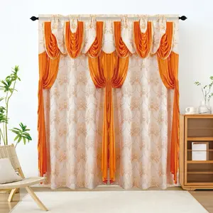 Bollf Coultain Orange & Cream Floral Patterned Window Treatment with Draped Valance for Elegant Home Decor