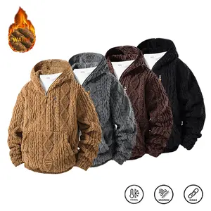 Men's Warm Cable-Knit Sherpa Lined Hoodie - Thick Fleece Pullover Jacket for Cold Weather (4-Pack Colors) edgy look