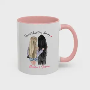 Custom Best Friends Accent Coffee Mug, Personalized Friendship Gift, Cute Coffee Cup, Gifts for Her, Bestie Gift Idea