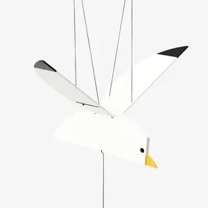 Wooden Hangable Seagull Bird Mobile, Featuring Graphic Lines and Wing-Design Ornaments, for Home Hanging Decor, Room Decoration