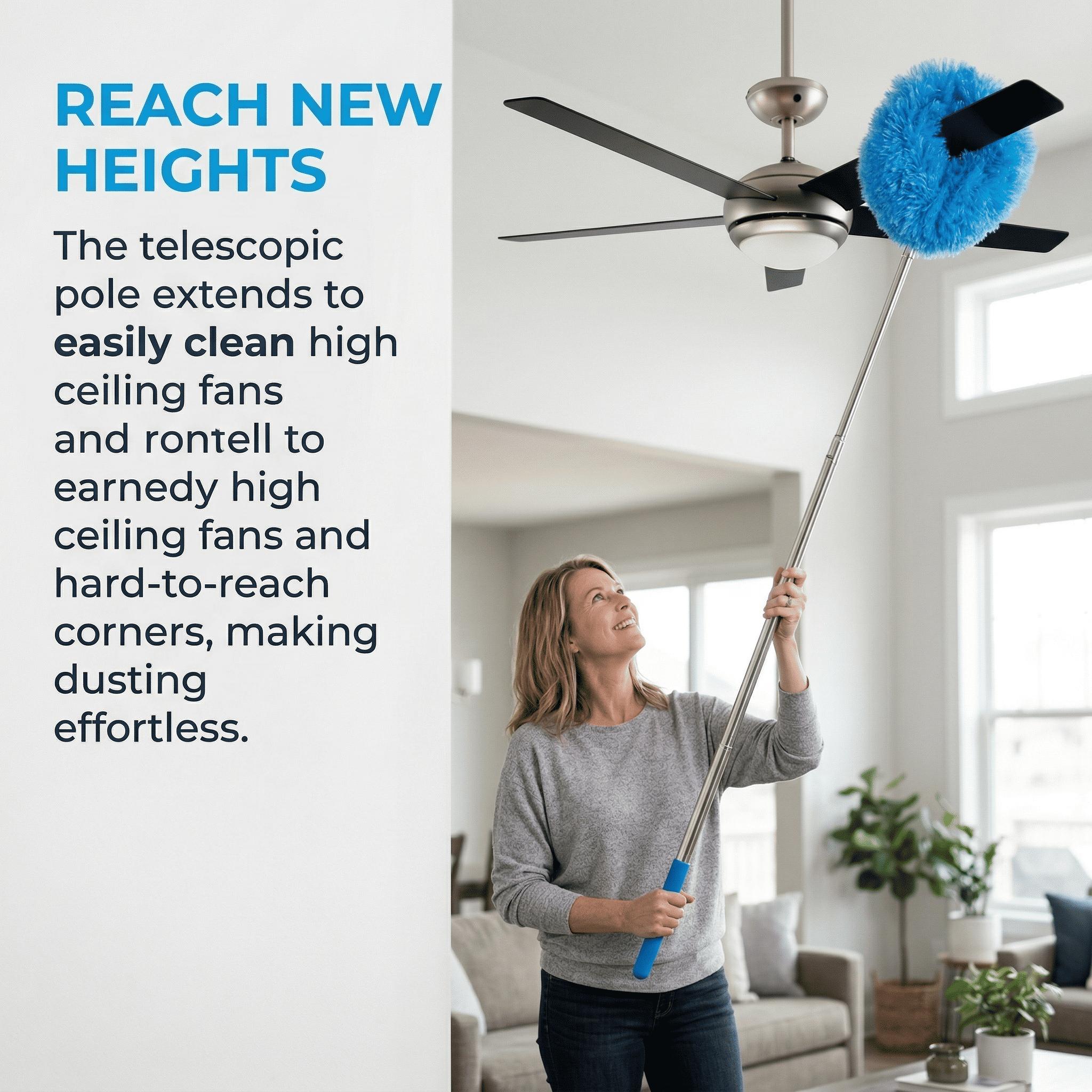 Ceiling Fan & Household Dust Buster Orange Microfiber Duster with Extension Pole for Summer Fall Cleaning Lightweight Reusable Eco-Friendly Allergen Remover