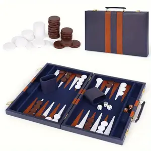 15-Inch Backgammon Set Classic Family Board Game With Premium Folding Faux Leather Box Portable Travel Strategy Game Ideal Thanksgiving Christmas Gift