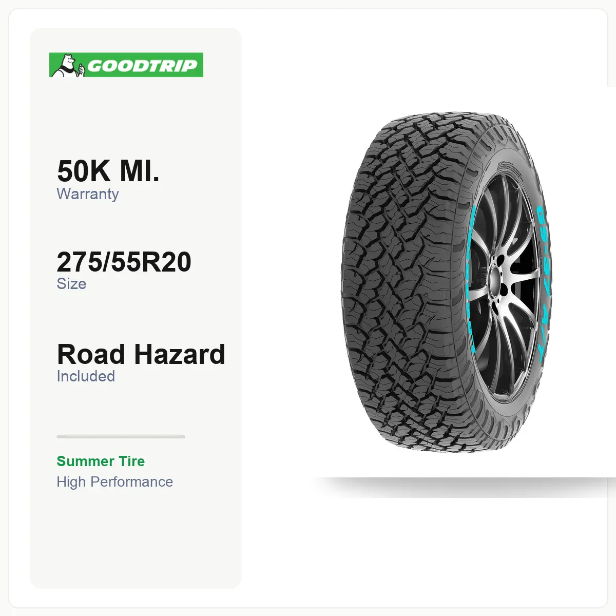 GOODTRIP GS-37 A/T 275/55R20 117H | Summer Tire, High Performance, XL Load Range, 50K Mile Warranty, Road Hazard, Fits select Jeep Wagoneer L Series, Land Rover Range Rover & more, For SUV/LT