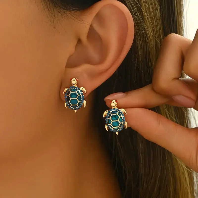 Colorful Turtle Stud Earrings, Bohemian Rhinestone Animal Character Jewelry for Women, Whimsical Statement Accessory for Festivals & Parties, Colorful Earrings, Whimsical Earrings