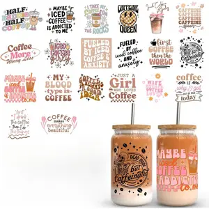 20 Sheets Coffee UV DTF Cup Wrap -Ice Coffee Theme DTF Cup Wraps for 16 oz Glass Mugs, UV DTF Decorative Decals Waterproof Rub on Transfer Stickers DIY Mug Glasses Crafting Art