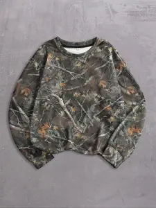 Unisex's Tree Camo Print Crew Neck Sweatshirt, Casual Loose Long Sleeve Pullover for Daily Wear, Unisex's Top for All Seasons