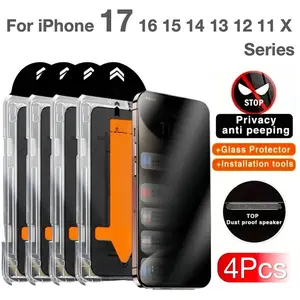 4 Pack Tempered Glass Protective Screen Protector for Apple iPhone 17/16/15/14/13/12/11 Pro Max Plus Mini, Full Coverage Privacy, Easy Install Smartphone Accessories Installation
