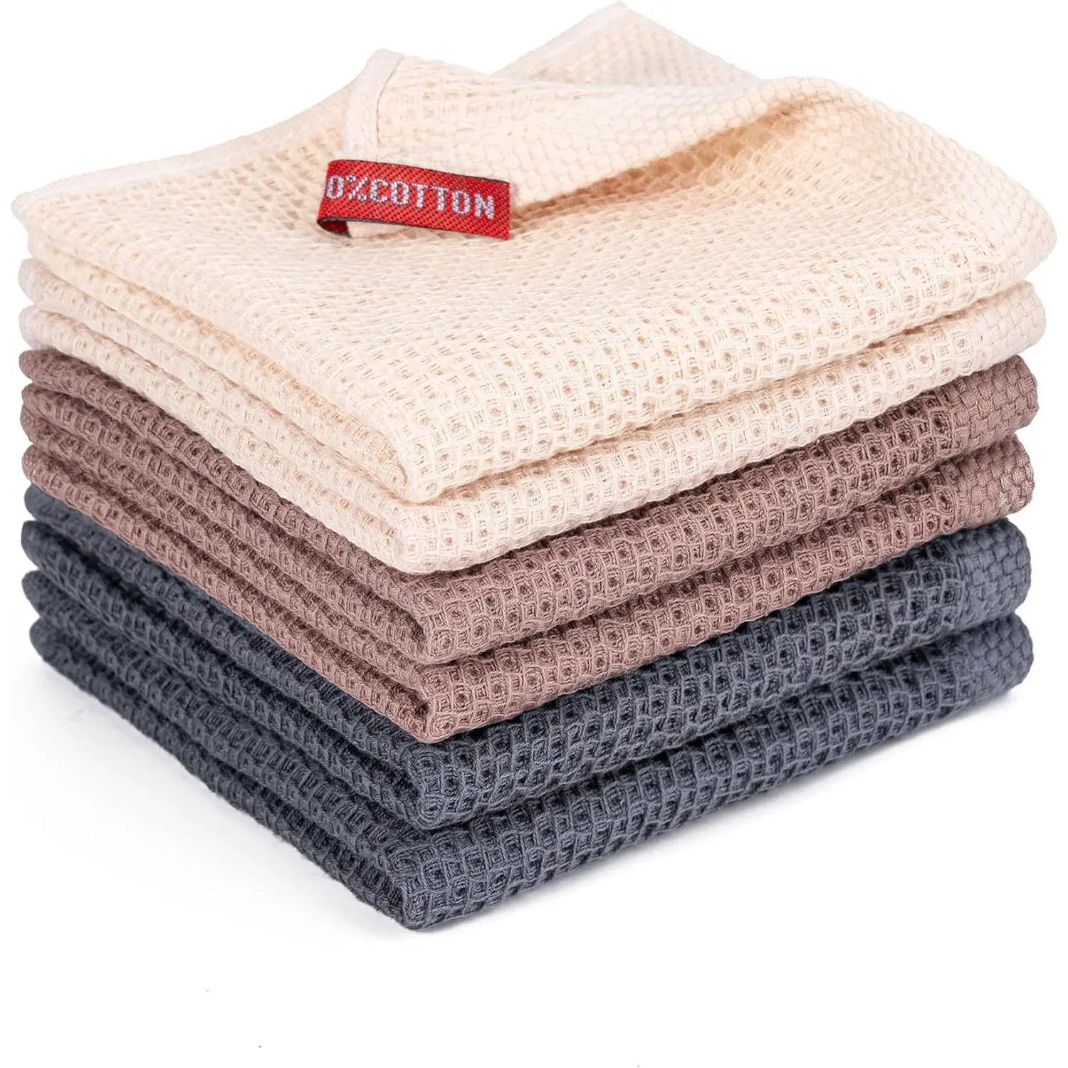 6-Pack 100% Cotton Waffle Knit Cleaning Cloths Set, Ultra-Soft Water Absorbent Quick-Drying Washable Multi-Colors 12x12in Fabric Dish Cloth & Towels for Home Care Supplies