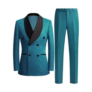 Men's 2 Piece Jacquard Double Breasted Suit Set, Shawl Lapel Blazer & Trousers  Slim Fit Formal Tuxedo for Wedding  Prom  Party  Special Events
