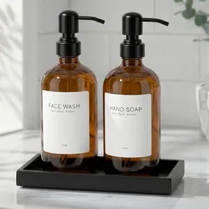 2 Packs Glass Dish Soap Dispenser Set for Kitchen, Hand and Dish Soap Dispenser with Stainless Steel Pump &  Tray, Rental-Modern Refillable Countertop Soap Dispenser for Bathroom,