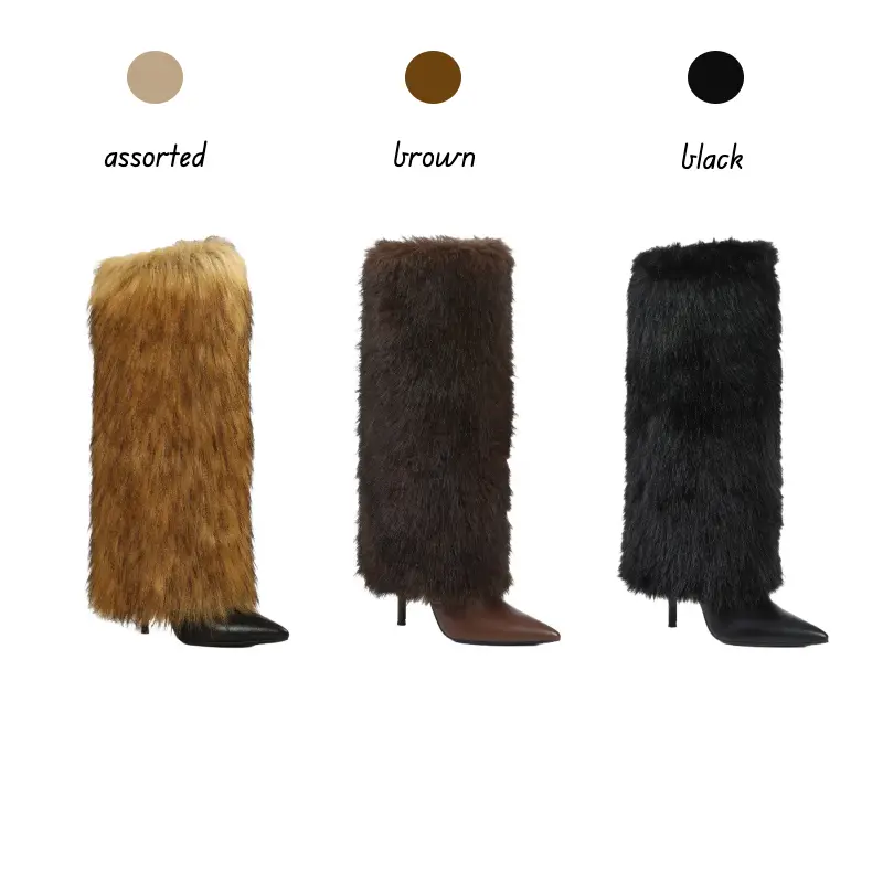 Women's Chic Pointed Toe Booties, Warm Plush Fabric Shoes with a Thin Stiletto Heel for Party Footwear, Chic Party, Knee High, Warmth Boost, Casual