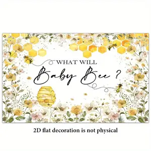 Bee & Flower Pattern Gender Reveal Party Decoration Banner, 1 Count Baby Shower Photo Backdrop, Hanging Ornament for Home Party Decoration
