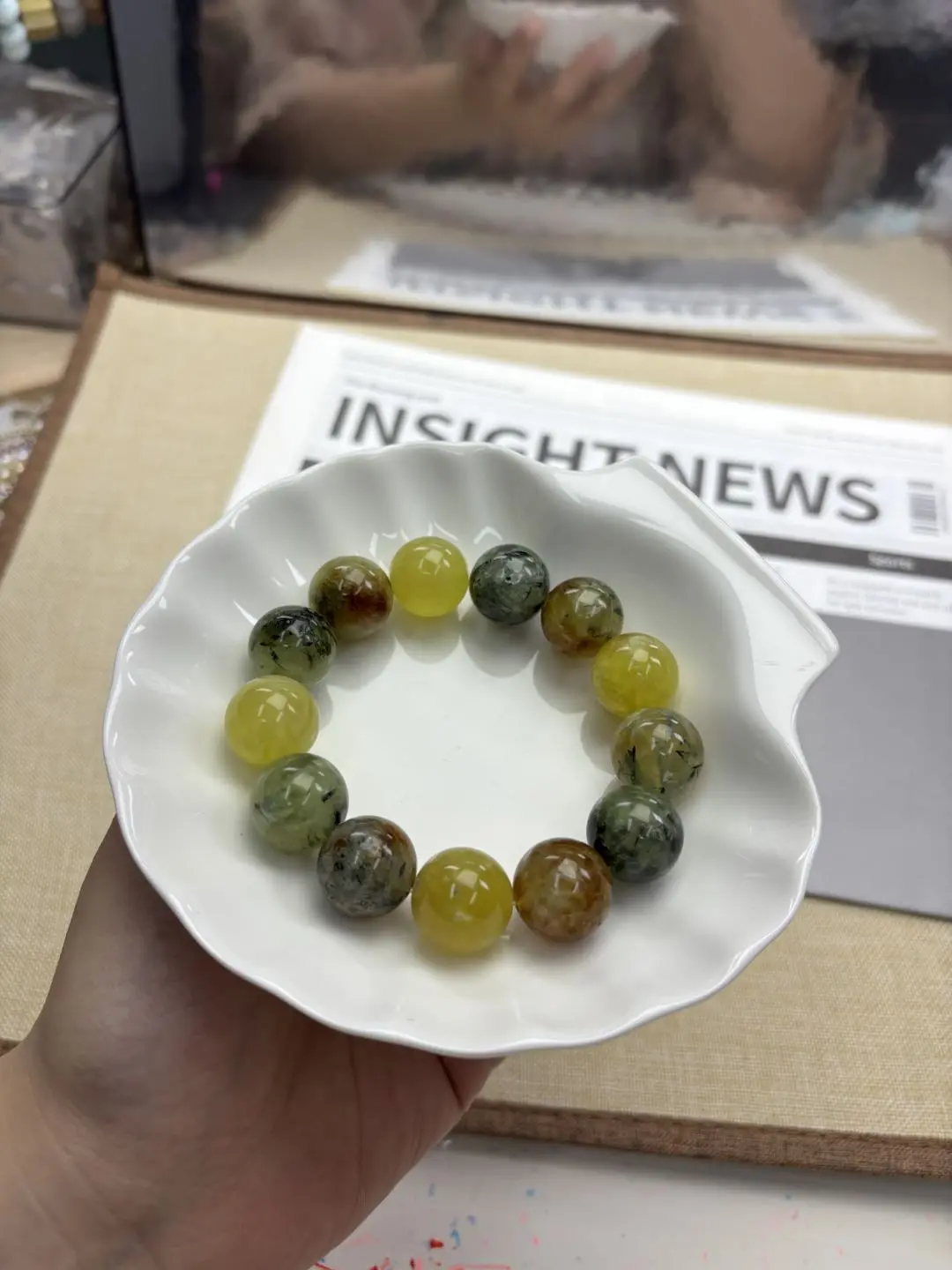 Rebecca(12277)gc.16mm Gold Prehnite Bracelet