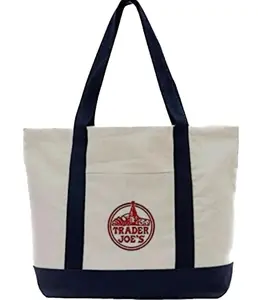 T.Js Large Tote (NavyBlue) Shopping Bag Cotton Canvas Embroidered Bag (Set of 2)