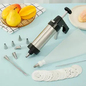 Stainless Steel Cookie Press Multipurpose Cookie Press Kit Featuring 16 Cookie Discs and 8 Icing Tips Practical Cookie Press for Baking for DIY Biscuit Cake Dessert Making
