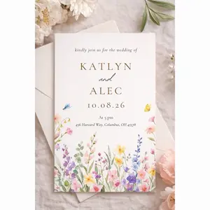 Botanical Floral Wedding Invitations Wildflower Garden Invite Soft Romantic 5x7 Cardstock for Elegant Events Personalized RSVP Available