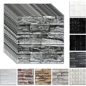 30PCS 3D Wall Panels Peel and Stick Foam Brick Wallpaper Peel and Stick Faux Stone Wall Panel Self-Adhesive Wallpaper ，11.8 * 11.8 Inch,Retro Black Brick