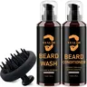 Men's Liquid Beard Grooming Wash, Conditioner & Silicone Brush Bundle - 120mlx2 (4 Fl Oz Each) Argan-Jojoba-Coconut Oils, Woody Aroma, Cruelty-Free, Hydrating, Moisturizing Hair Care for All Beard Types