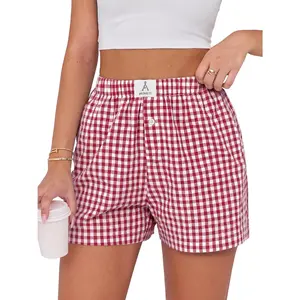 Boxer Shorts for Women Gingham Pajama 2026 Summer Casual Lounge Sleep Plaid Shorts Y2K Beach BottomsGift
