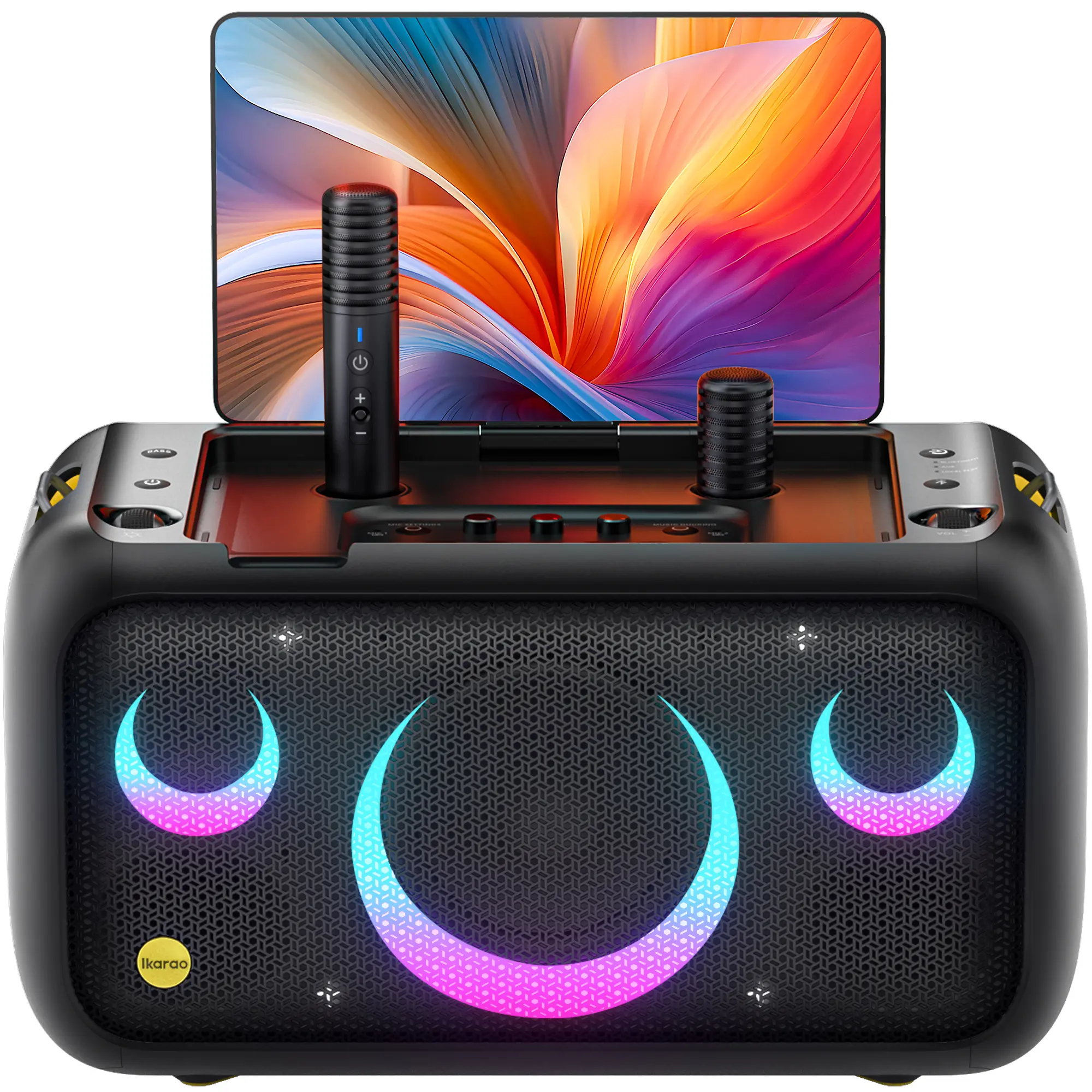 Ikarao Break X1 All-in-1 Karaoke Machine for Adults - 13.3" Built-in Lyrics Display, 2 Hidden Self-Charging Wireless Microphones, 460W Bluetooth Audio Multifunctional Wireless Speaker, Party Portable Rechargeable Loud Chargeable Speaker for TV