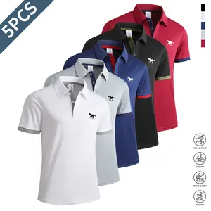 5-Pack men's business and leisure POLO shirts, golf shirts, lapel T-shirts, the fabric is slightly elastic, soft, comfortable and breathable, suitable for home leisure and outdoor sports, daily matching, gifts for men