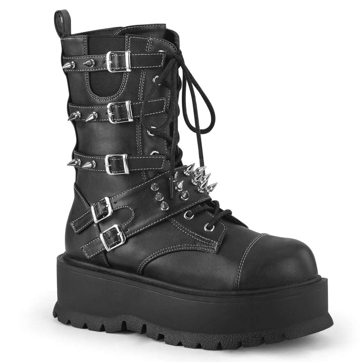 Demonia Women's Slacker-165 Black Vegan Leather Ankle Boots Demonia Women's Slacker-165 Black Vegan Leather Ankle Boots