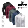 Male 5-Piece Quick-Dry Tie Neck Hoodie Sports Set, Long Sleeve Temperature-Locking Slim-Fit Sports Outerwear, Machine Washable Autumn-Winter Layering Essential Casual and Sportswear for Gym & Errands
