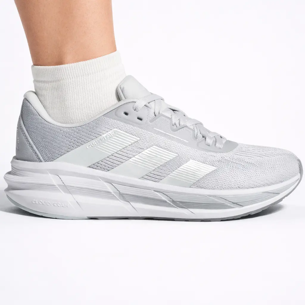 Women's Adidas Grey-Silver Questar 3 Low Top Closed Toe Athletic Trainers - 3-Stripes Branding, Style IF9560, No Box, Breathable Casual Female Running Shoes, Lightweight Mesh, Comfortable Fit, Gym Workouts