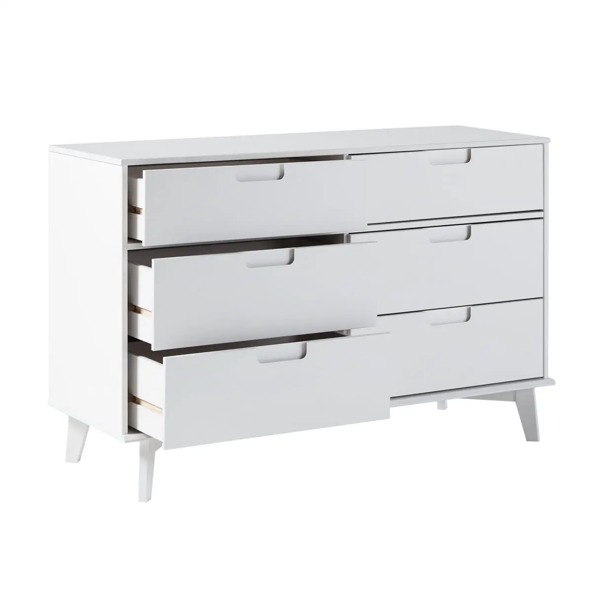 Walker Edison Mid-Century Solid Wood 6-Drawer Dresser - Modern White Chest, Cutout Handles, Wall Anchor, Anti-Tip Safety Hardware, Transitional Aesthetic, 32.88x19x52 in, Bedroom/Guest Room Organization (Model BR6DSLDRWH-T)