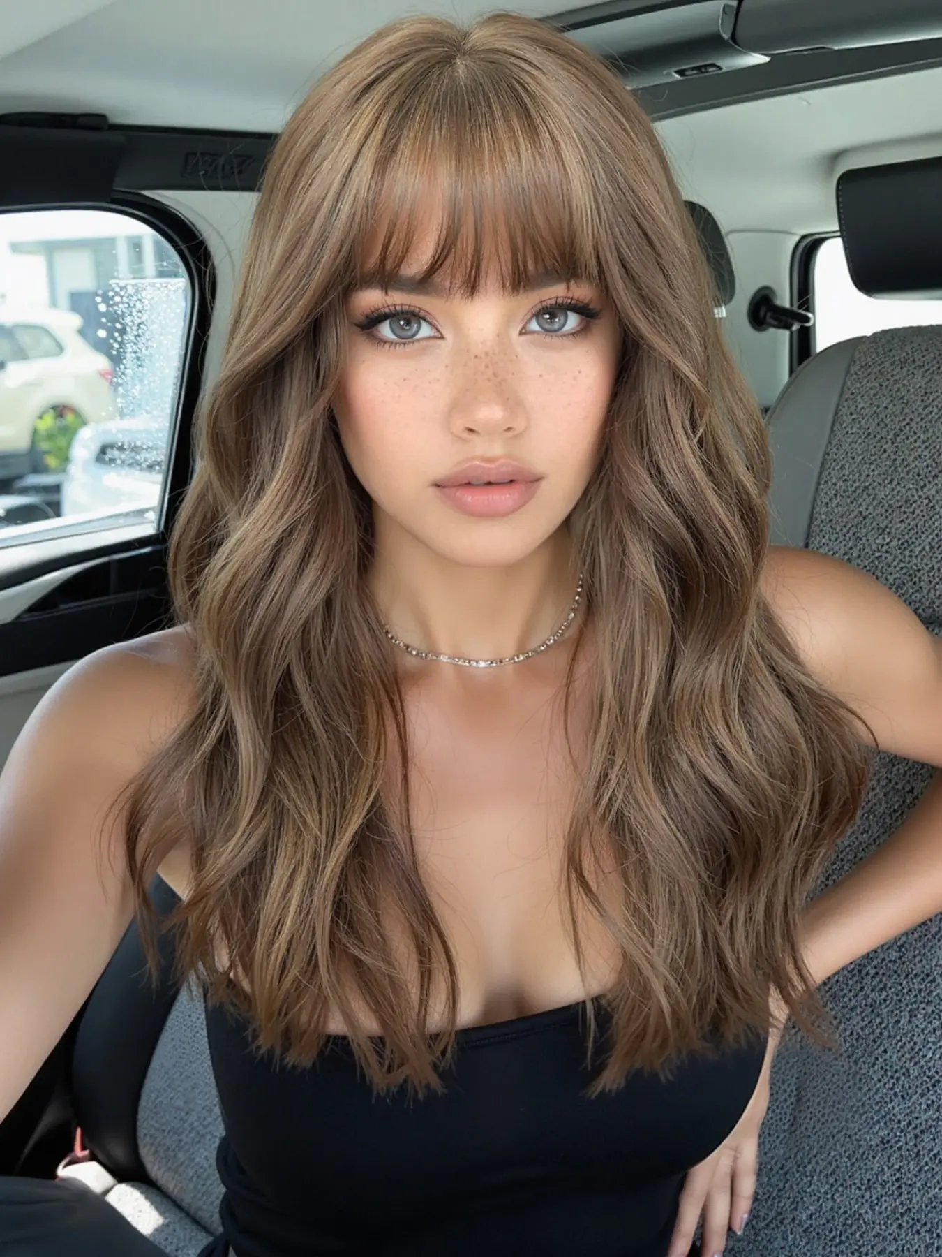Women's Medium-Length Wavy Wig with Bangs, Natural-Looking Soft Synthetic Hair for Daily Wear, Travel and Parties, Versatile Style, Synthetic Soft Wigs