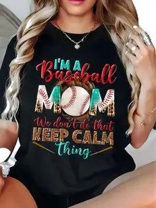 100% Cotton Summer Men Clothes Women Fashion T-Shirt With I'M A Baseball Mom Print Casual Crew Neck Short Sleeve Tee Fabric Slight Stretch All-Season Wear Perfect Gift Idea Easter Gifts
