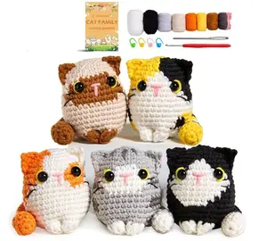 TIKA Beginner Crochet Kit 5-Pack Cats with Step-by-Step Video Tutorials, DIY Amigurumi Animal Crochet Set