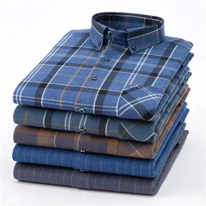 New men's 100% cotton long sleeve shirt casual woolen cotton plaid trend men's youth shirt