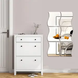 Irregular Wave Shaped Mirror Wall Sticker, Decorative Wall Sticker, 6 Counts/set Modern Acrylic Wall Decal, Wall Art Decor for Home Living Room Bedroom, Ornaments