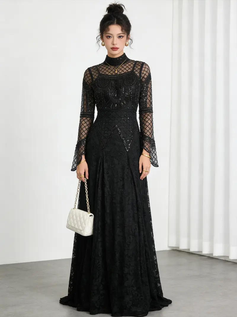 high neck dresses formal GLS Navy Long Beaded Halter Neck Evening Formal Dress - Size L main image 0