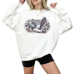 Camo Flying Mallard Bird Old School Camo Vintage Crewneck, Sweatshirts Womenswear Day Love Polyester Tops