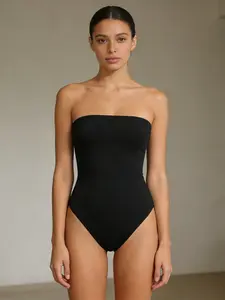 Women's Plain Halter One-Piece Swimsuit, Solid Color Swimsuit, Fashionable Sexy Slimming Bathing Suit, Home Vacation Beachwear, Casual Summer Swimwear