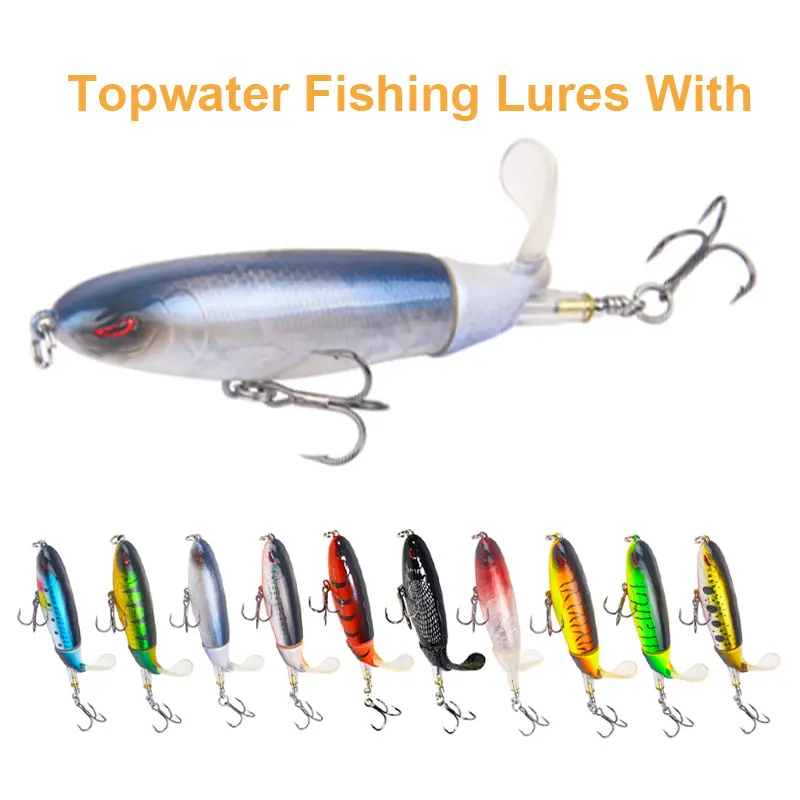 Topwater Fishing Lures With , Whopper Popper for Bass, Catfish, Pike, Perch - Floating Pencil Bait With Rotating Tail for Freshwater or Saltwater
