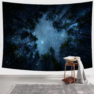 Starry Sky Forest Pattern Tapestry, Aesthetic Wall Hanging Decor, Home Goods, Polyester Tapestry for Bedroom, Living Room, Home Office Decor, with Free Installation Package